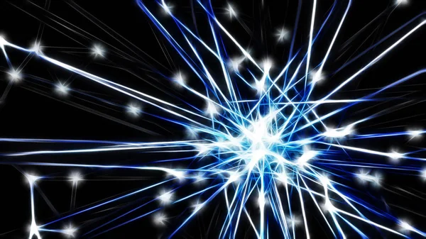 抽象蓝色未来主义技术网络节点 电缆数据线传输链路和通信结构的概念 神经元和电子主题元素 — 图库照片