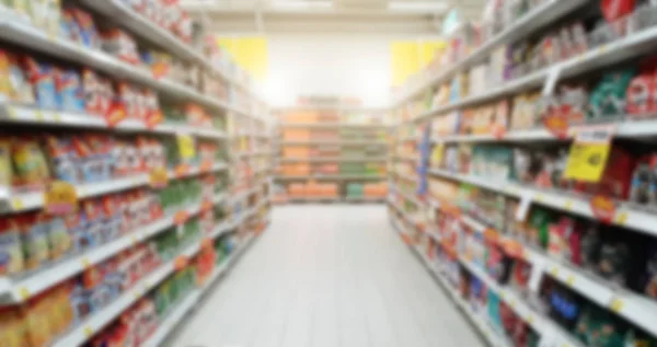 Blurry Shopping Shelves Supermarket Department Store Shopping Mall Product Showcase — Stock Photo, Image