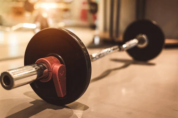 Set Black Heavy Steel Barbells Fitness Sport Gym Floor Object — Stock Photo, Image