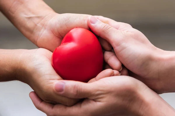 Detailní Záběr Rukou Vytváří Červené Srdce Jako Dárce Srdce Valentine — Stock fotografie