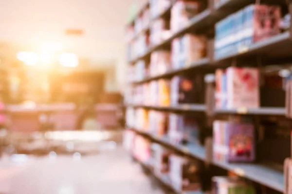 Blurry background of library in college with sun light. Abstract — Stock Photo, Image