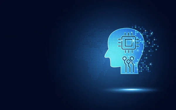 未来蓝色人类数字电路和微芯片在大脑中作为 — 图库矢量图片