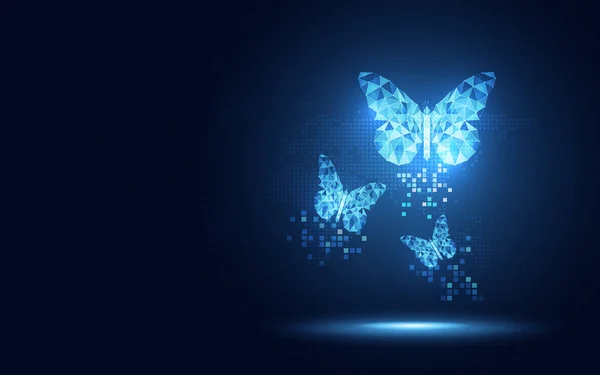 未来蓝色低聚蝴蝶抽象技术背景 — 图库矢量图片