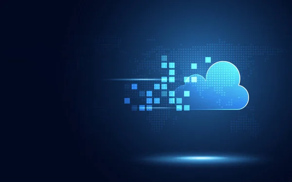 Nube azul futurista con transformación digital de píxeles abstracta — Vector de stock