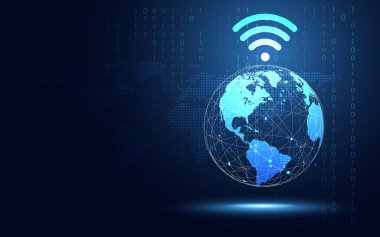 Wifi internet soyut teknoloji bac ile Fütüristik mavi toprak