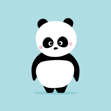 Mavi arka planda duran sevimli panda. Kawaii karakter karikatür