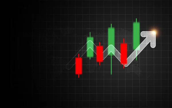 Señal de vela Forex con gráfico de barras de flecha. Negocios e innovación — Vector de stock