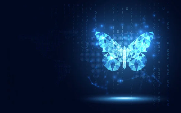 未来蓝色低聚蝴蝶抽象技术背景 — 图库矢量图片