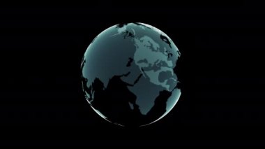 Soyut renkli dijital Hud dünyası izole edilmiş kara arka planda parlayan yıldızlarla dönüyor. Bilim teknolojisi hologram konsepti. 4k Zoom hareket grafiği Vfx video görüntüsü. Alfa kanalı