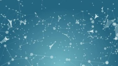 Soyut geometri uçan kablo şebekesi ve mavi arkaplanda uzayda nokta birleştirme. Fütüristik bilgisayar ve bilim konsepti güvenliği. Soyut teknoloji hareketi grafiği. 4k görüntü videosu