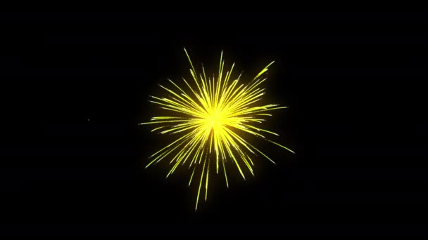 3Dリアルなアニメーション花火の動きグラフィックスカイブラックの背景に 夜の作曲要素で火の仕事のお祝い 空気中でキラキラと輝きます 新年祭とカーニバルのお祝い花火セット — ストック動画