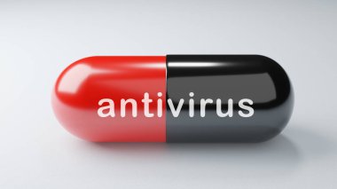 Beyaz arka planda antiretroviral ilaç kapsülü. İlaç ve aşı konsepti. Tıp bilimi sağlık hizmetleri. Antibiyotik bağışıklık araştırması. Kırmızı siyah renk. 3B illüstrasyon oluşturucu
