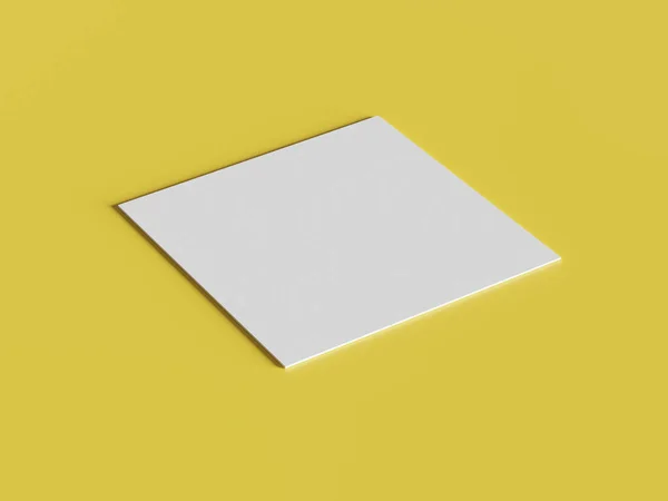 黄色の金の隔離された背景に白い正方形の形状の紙のモックアップ ブランディングプレゼンテーションテンプレート印刷 傾斜角ビュー 3Dイラストレンダリング — ストック写真