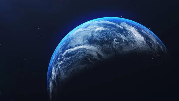 宇宙と銀河の背景に輝く日の出と宇宙の眺めの地球 自然と世界環境の概念 科学と地球 幻想的な空の雰囲気 3Dイラストレンダリング — ストック写真