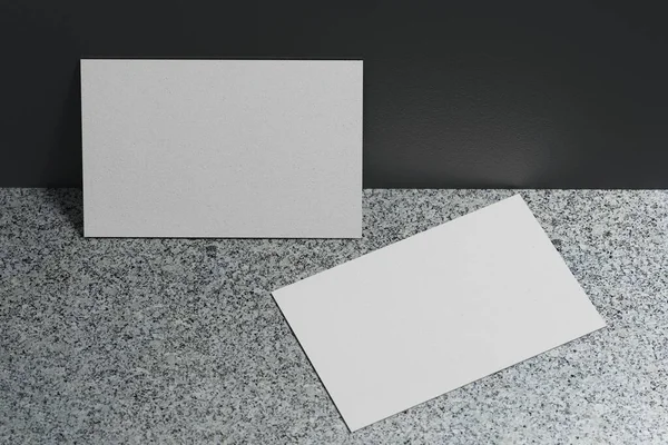 White business card paper mockup template with blank space cover for insert company logo or personal identity on marble floor background. Modern concept. 3D illustration render