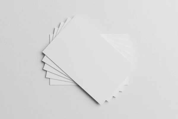 ホワイトビジネスカードの紙は 挿入会社のロゴや段ボールの背景に個人的なアイデンティティのための空白のスペースカバーとモックアップテンプレートを積層 現代の固定概念 3Dイラストレンダリング — ストック写真