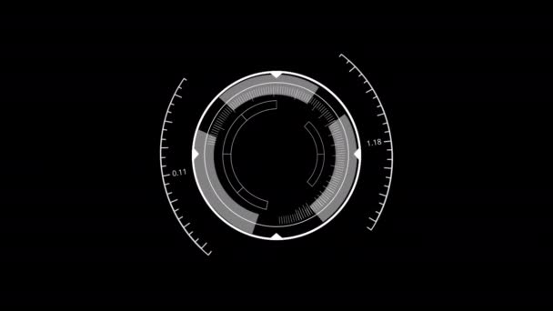 Weiße Hud Circle Benutzeroberfläche Auf Isoliertem Schwarzen Hintergrund Zielsuchbereich Und — Stockvideo