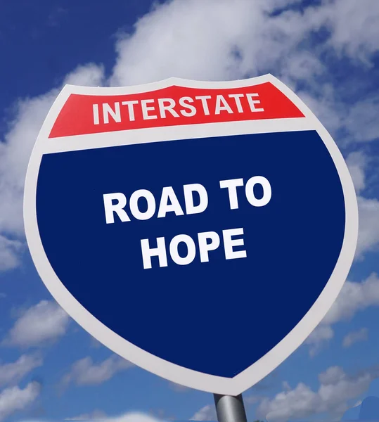 Freeway teken geeft richting aan een manier om te ervaren en hoop — Stockfoto