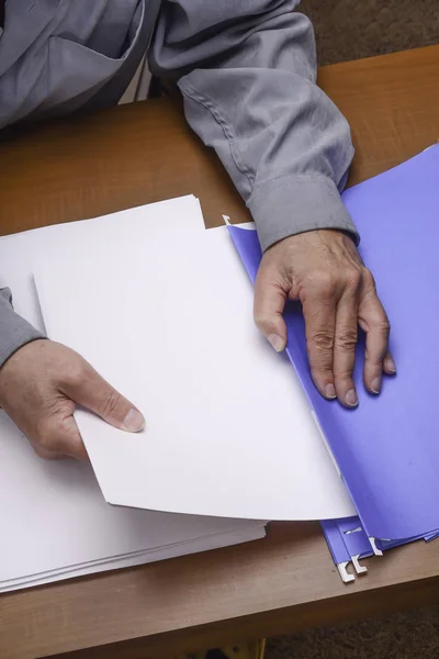 Papier in einem Ordner für Ordnung, Arbeit und Ordnung verstauen — Stockfoto