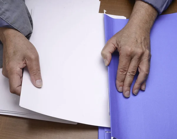 Papier in einem Ordner für Ordnung, Arbeit und Ordnung verstauen — Stockfoto