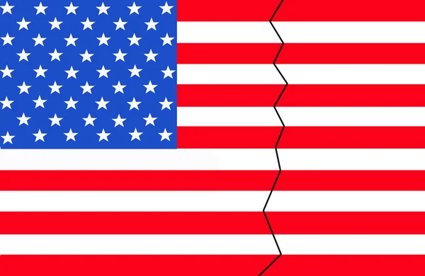 Bölünmüş Amerika Amerika Birleşik Devletleri Bayrağı Ülkede Siyasi Bölücülük Gösteren — Stok fotoğraf