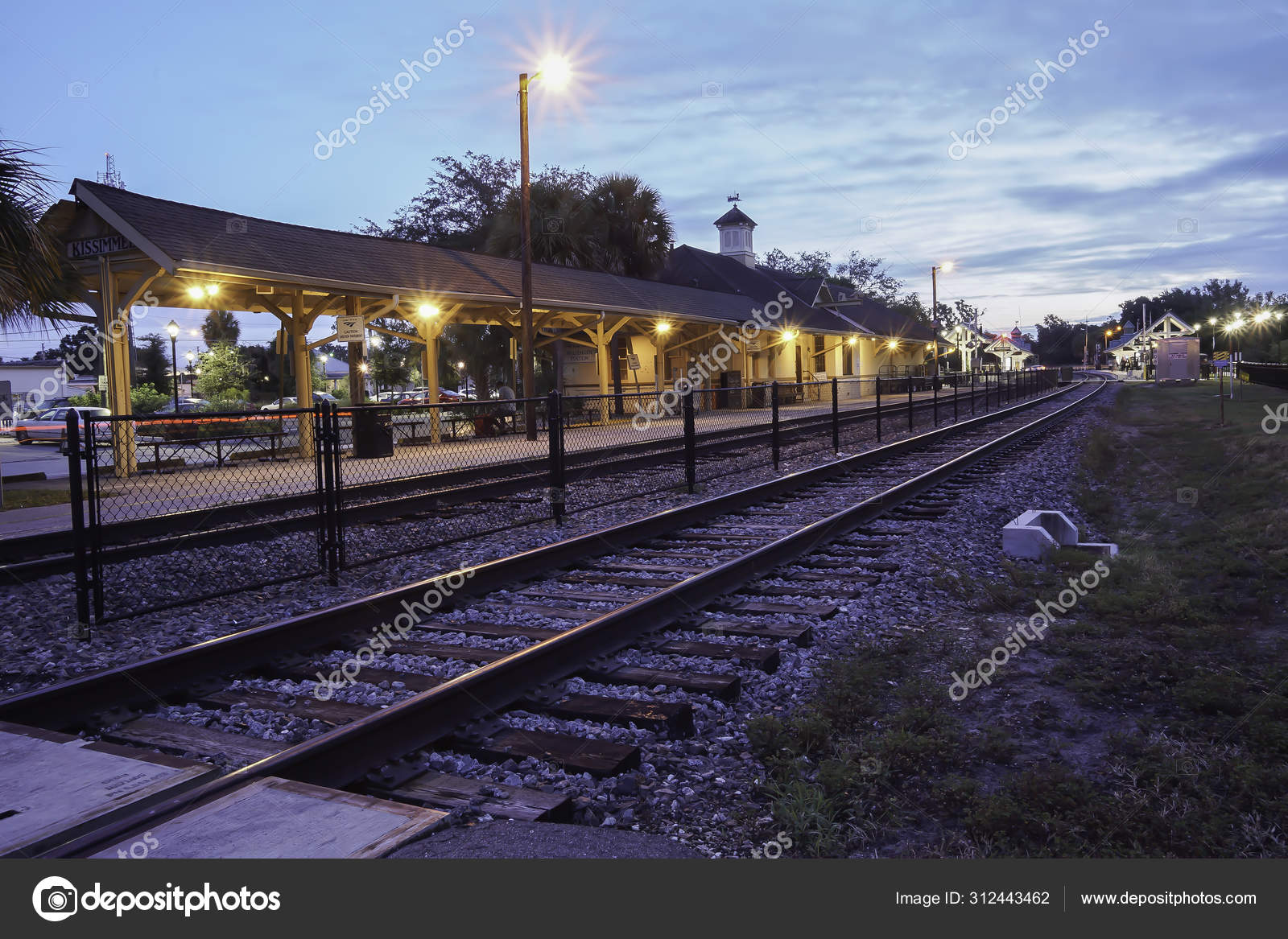 Early morning historic old train station at Kissimmee Florida train