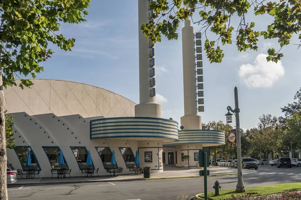 Morning at Celebration Florida on a beautiful autumn day with Art Deco movie theater — Stock Photo, Image