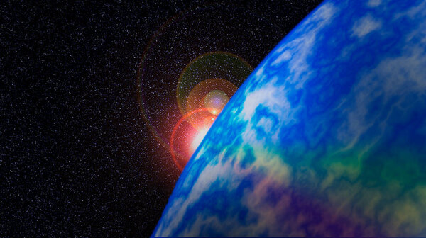 Planet earth with the sun during a sunrise