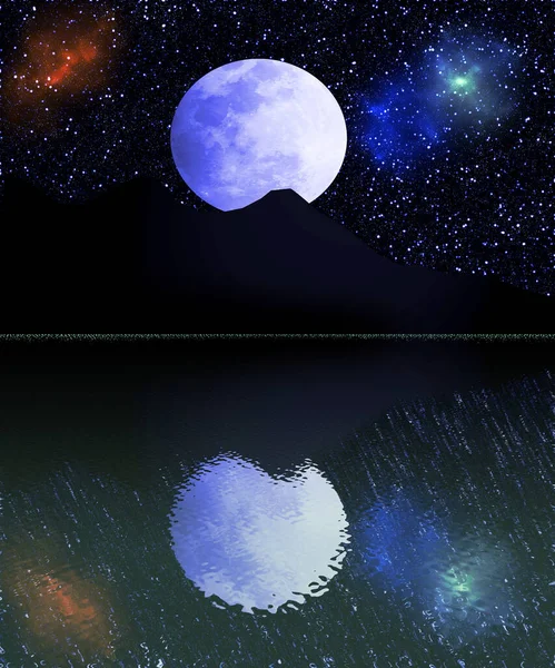 Fullmåne Reflekterer Vannforekomst – stockfoto