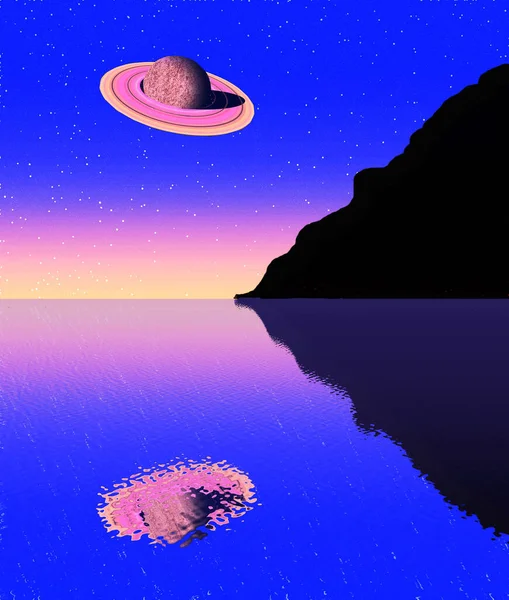 Esrly Cielo Noche Planeta Con Reflejo Chorrito Agua — Foto de Stock