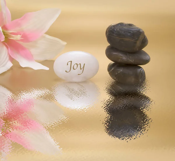 Joy Written Oebble Rocks Flower — Stock Photo, Image