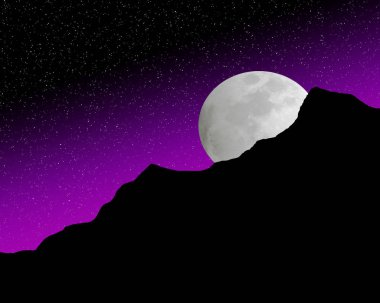 Ay 'ın mistik bir ortamda yükselişinin 3 boyutlu çizimi