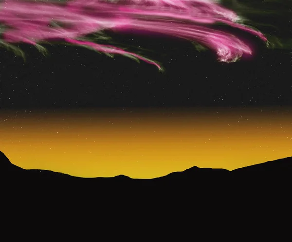 Ilustrace Severního Světla Nebo Theaurora Borealis Nad Údolím Večerních Hodinách — Stock fotografie