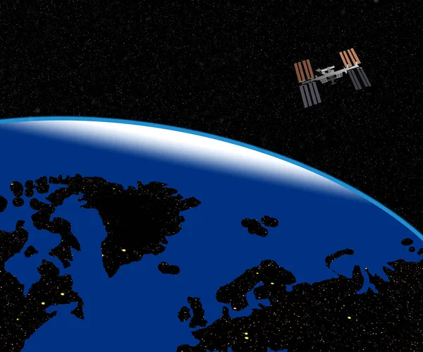 Иллюстрация Мкс Международной Космической Станции Над Планетой Земля — стоковое фото