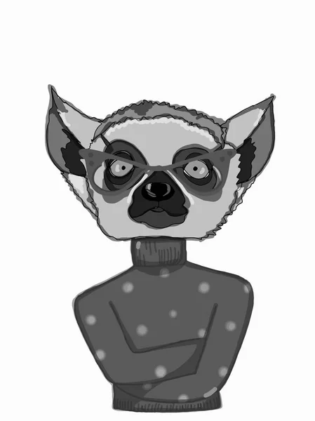 Lemur Huvudet Och Halva Kroppen Illustration — Stockfoto