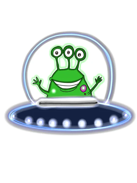 cartoon alien in the ufo illustration