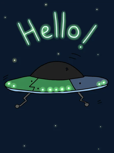 Alien Kreslený Obrázek Ufo — Stock fotografie
