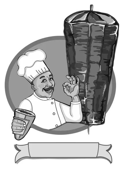 Chef Kok Tekens Cartoon Oke Met Döner Brood Dner Cirkel — Stockfoto