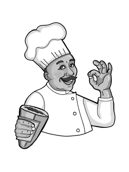 Chef Kok Tekens Cartoon Oke Met Döner Brood Dner Cirkel — Stockfoto