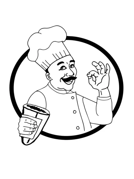 Personajes Chef Dibujos Animados Bien Con Pan Doner Dner Círculo — Foto de Stock