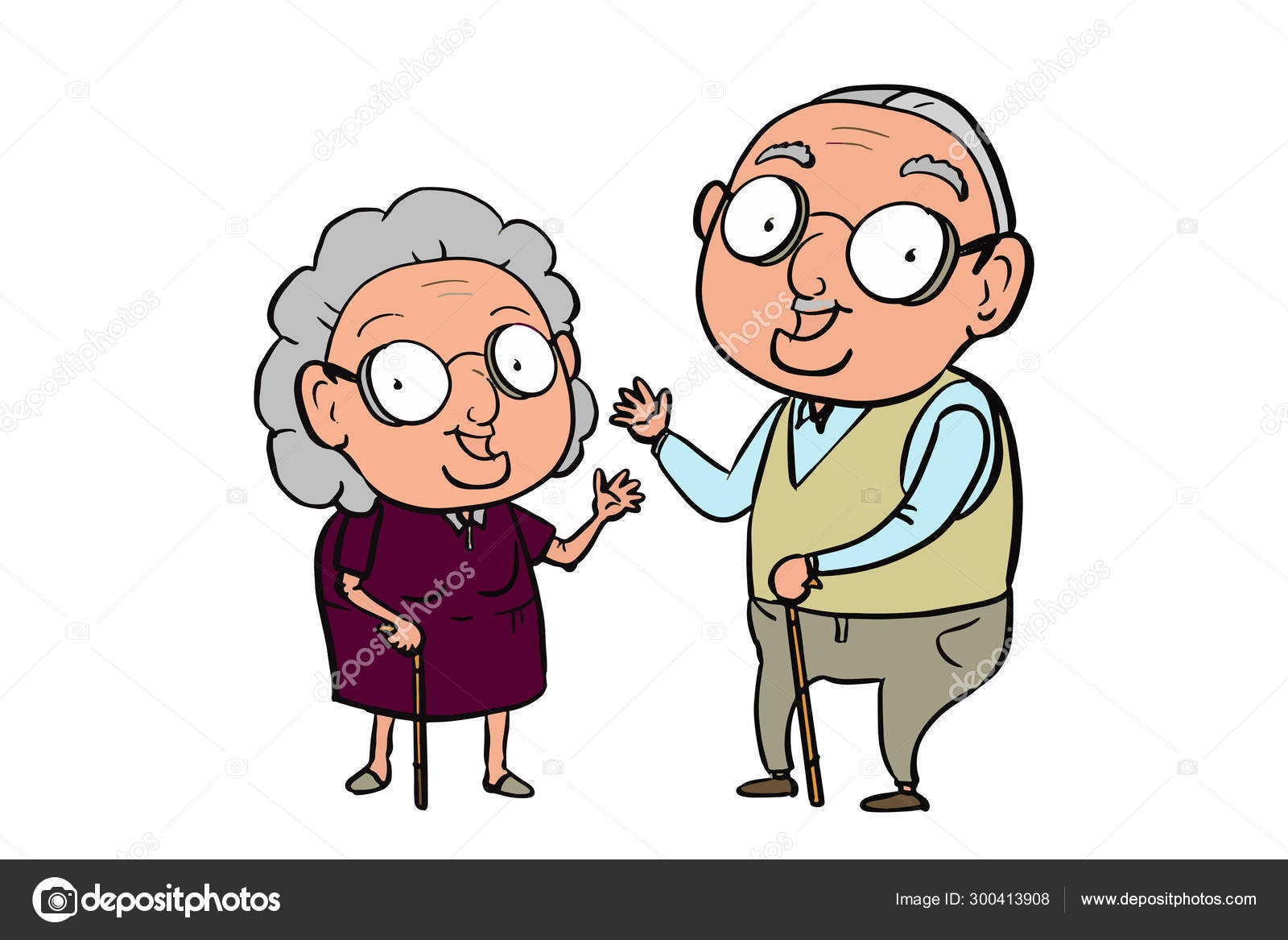 Cute Old Couple Cartoon Illustration Drawing Stock Photo by ©designartks  300413908