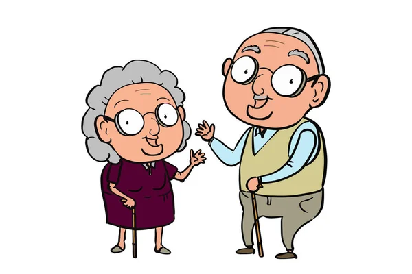 sevimli yaşlı çift karikatür illüstrasyon çizim