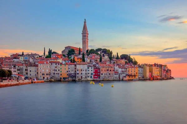 Mooie Kleurrijke Zonsondergang Rovinj Stad Kroatië Europa — Stockfoto