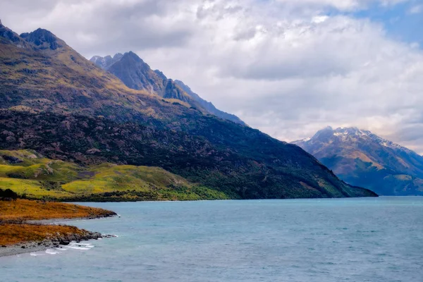 Montagne Colorate Cielo Drammatico Lago Wakatipu Queenstown Nuova Zelanda — Foto Stock