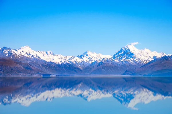 Vista Panoramica Sul Lago Pukaki Sul Monte Cook Con Riflessione — Foto Stock