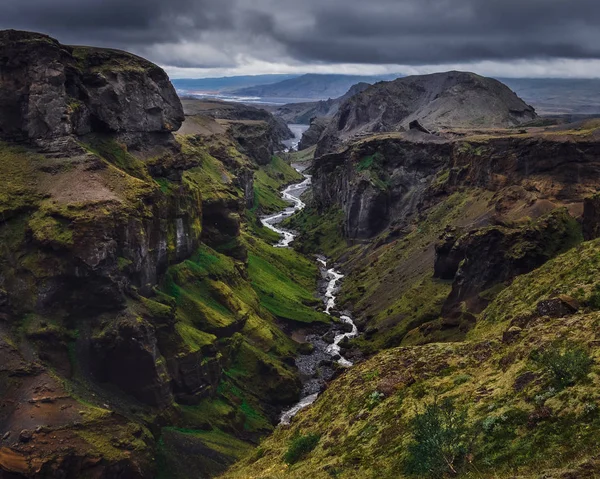 Пейзаж Видом Горы Торсморк Реку Недалеко Скогара Исландия — стоковое фото