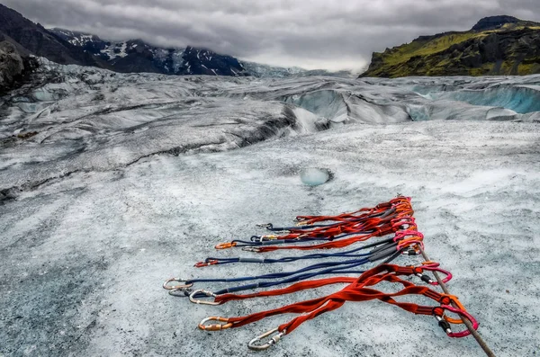 Paisaje Vista Del Glaciar Vatnajokull Con Detalle Cuerdas Escalada Islandia —  Fotos de Stock