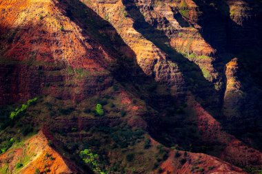 Manzara ayrıntı Waimea Kanyon renkli kayalıklarla, Kauai, Hawaii, ABD