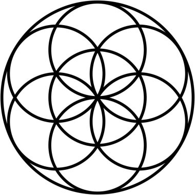 İç içe geçmiş siyah renkli dairelerin ve çizgilerin geometrik tasarımı, simetrik ve temiz vektör çiçekli veya yalıtılmış arka planı olan yıldız benzeri şekil.