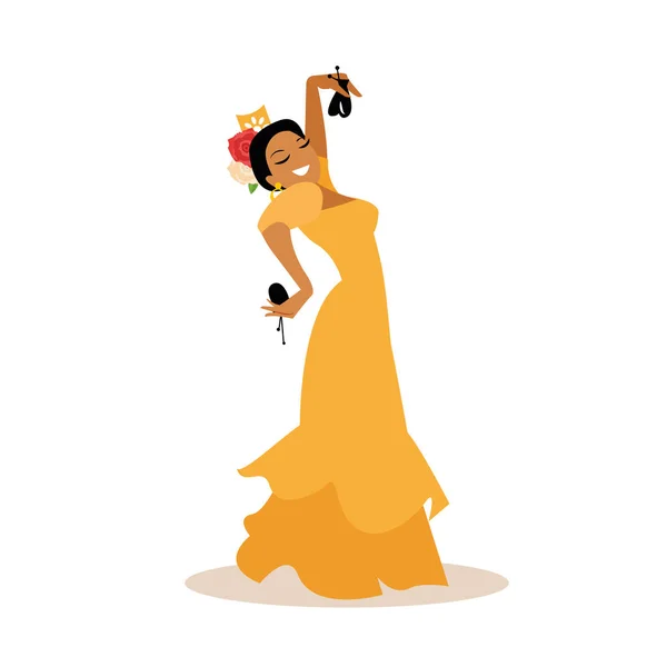Bailarina Flamenca Con Castañuelas — Vector de stock